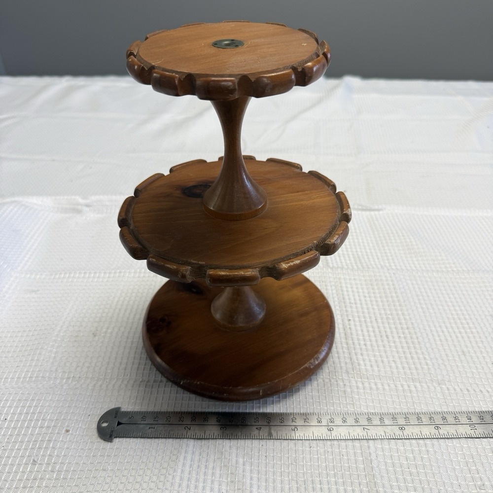 Vintage Mid Century Modern Lazy Susan Revolving Walnut 2 Tier 24 Ct Pipe Stand